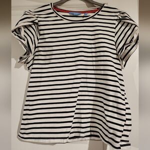 White and black striped short sleeve top, medium